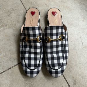 Gucci mules gingham Princeton loafers 39 black white checkered